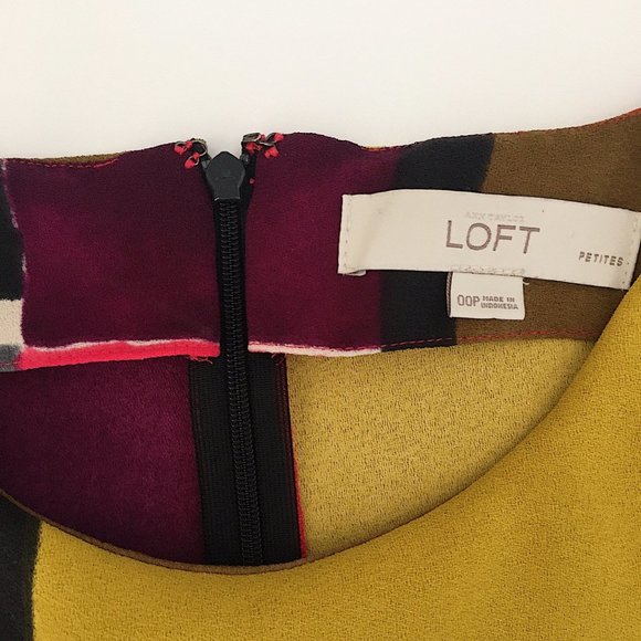 Ann Taylor LOFT Watercolor Geometric Colorblock Mondrian Print Shift Dress - Picture 5 of 8